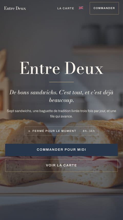 Le site de la sandwicherie Entre Deux