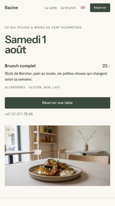 Le site du restaurant Racine